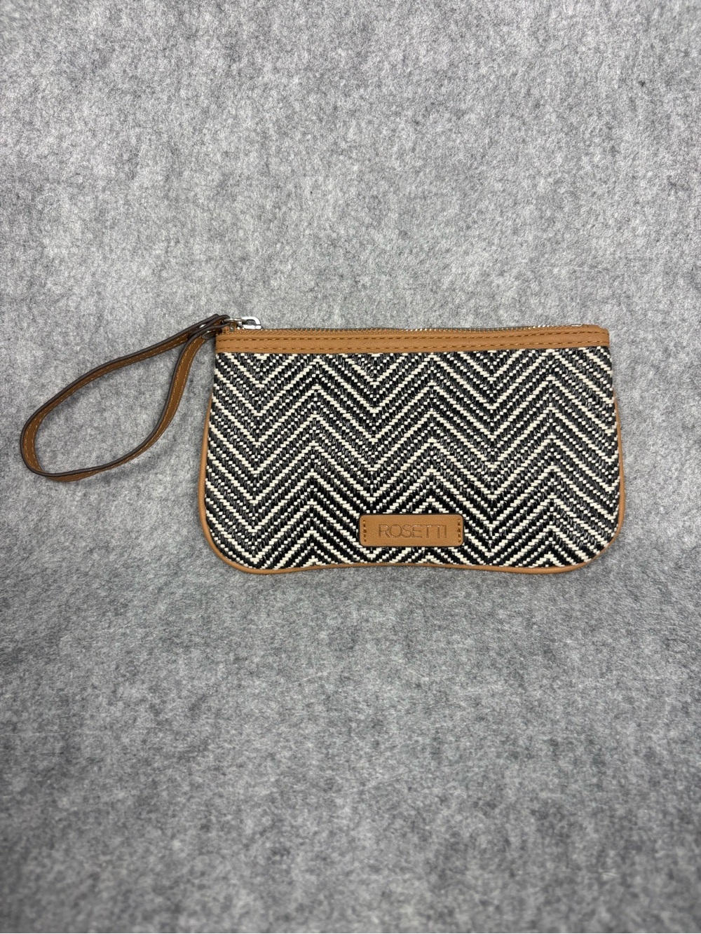 Rosetti Black White Chevron Woven Wristlet Clutch
